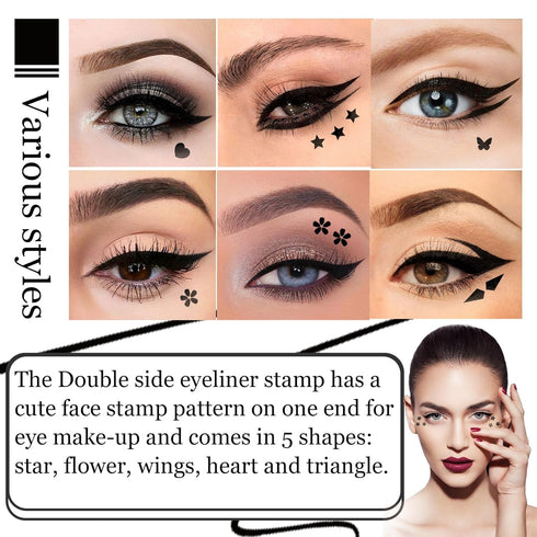 Double Side Liquid Winged Eyeliner Stamp,Smudge Proof Waterproof Eyeliner Pen Set,Long-Lasting Eye Liner Face Makeup,Star Flowers Hearts Triangle ...